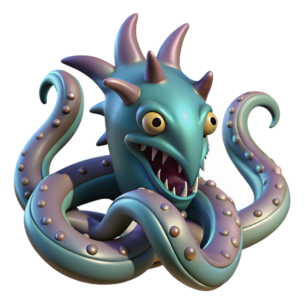 pristine minimalist Kraken, giant sea monster, Norse mythology, NO BACKGROUND with Transparent Background. professional png