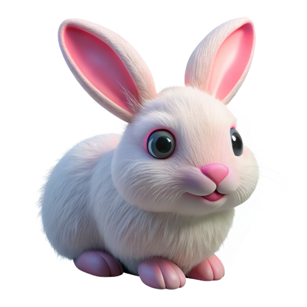 vibrant signature A fluffy white rabbit with pink ears. NO BACKGROUND with Transparent Background. png