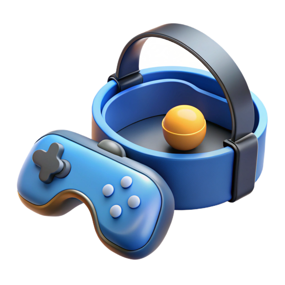 striking iconic Virtual reality headset with controllers NO BACKGROUND with Transparent Background. png