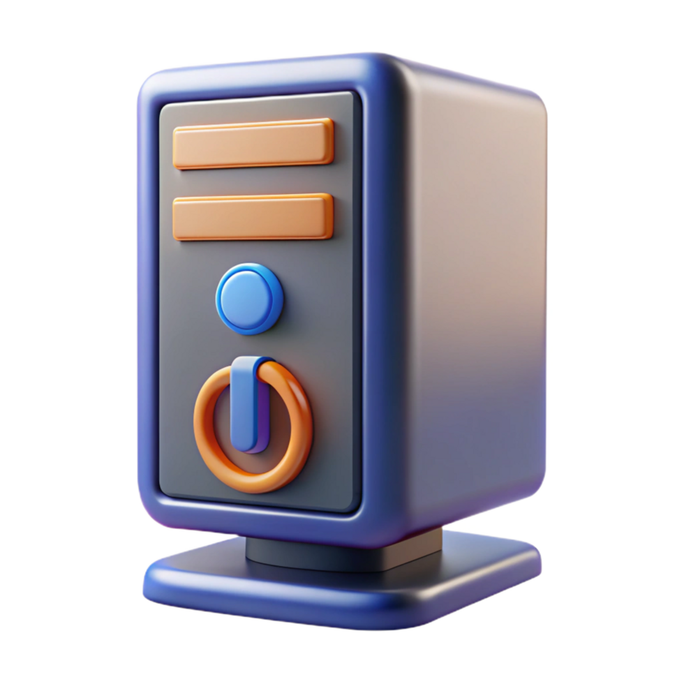 spectacular harmonious vintage Desktop computer tower with power button NO BACKGROUND with Transparent Background. professional png