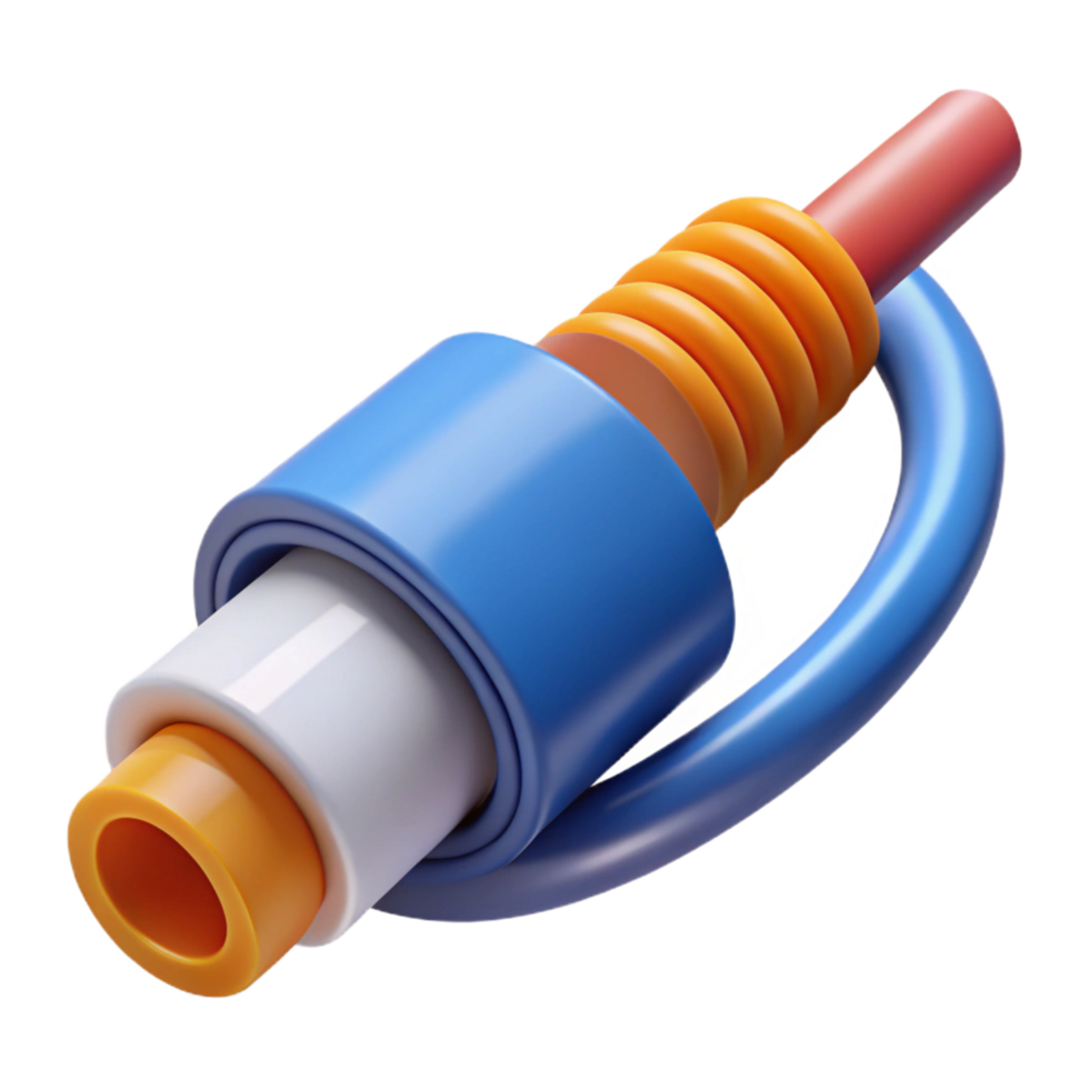 spectacular contemporary Fiber optic cable with connector NO BACKGROUND with Transparent Background. expertly shot png