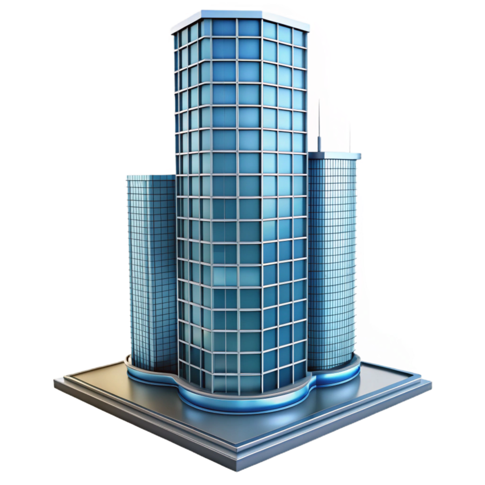 wonderful energetic coastal Modern skyscraper, glass and steel, NO BACKGROUND with Transparent Background. 8K png