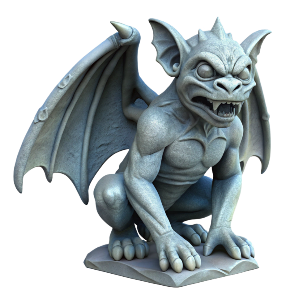 picturesque nostalgic abstract Gothic gargoyle statue, weathered stone, NO BACKGROUND with Transparent Background. crisp png