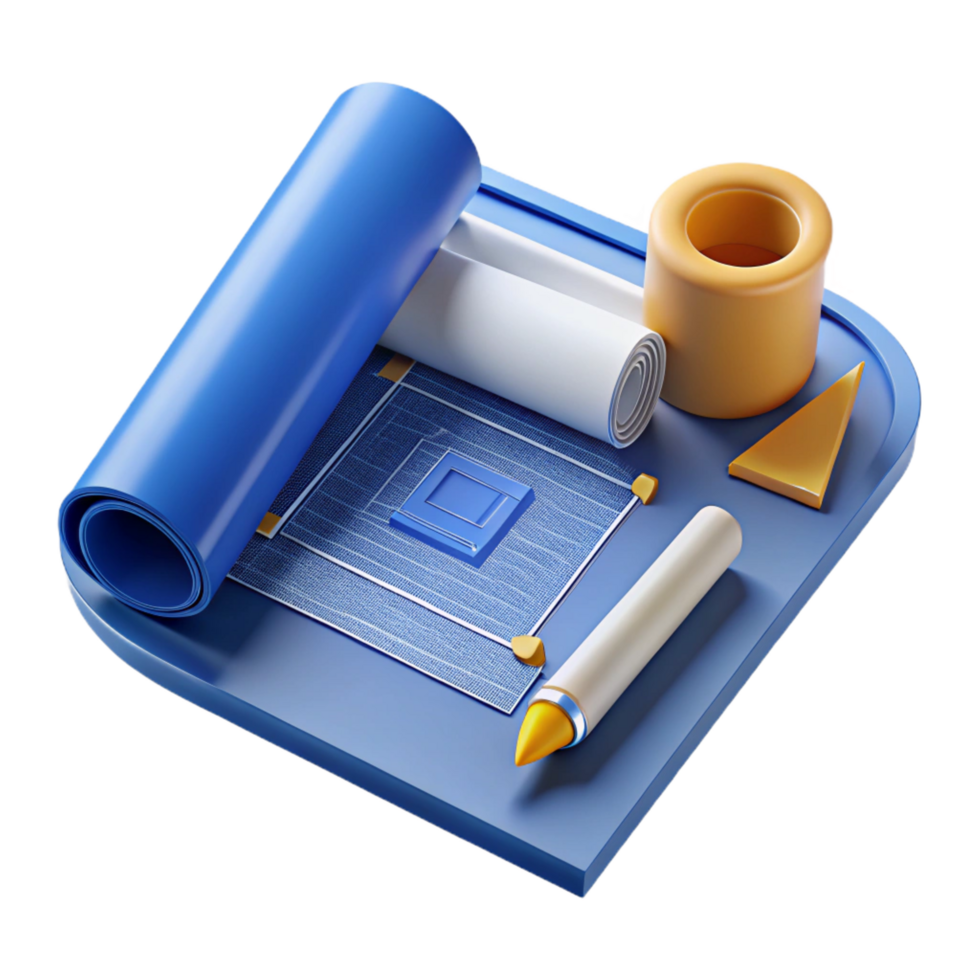 serene harmonious geometric Blueprint roll, architectural drawing, NO BACKGROUND with Transparent Background. 8K png