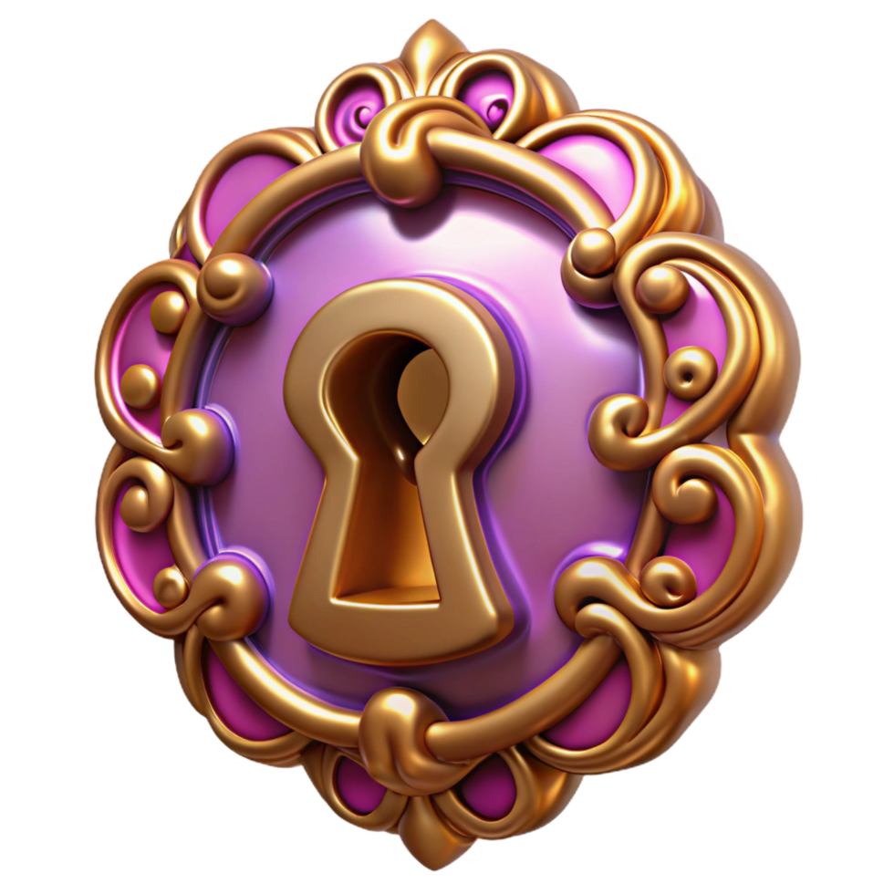 joyful pristine Keyhole escutcheon, ornate, NO BACKGROUND with Transparent Background. premium png