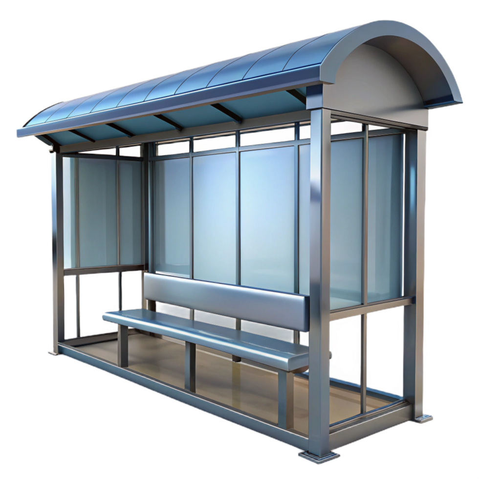 melancholic elegant Bus stop shelter, glass and metal, NO BACKGROUND with Transparent Background. impeccable png