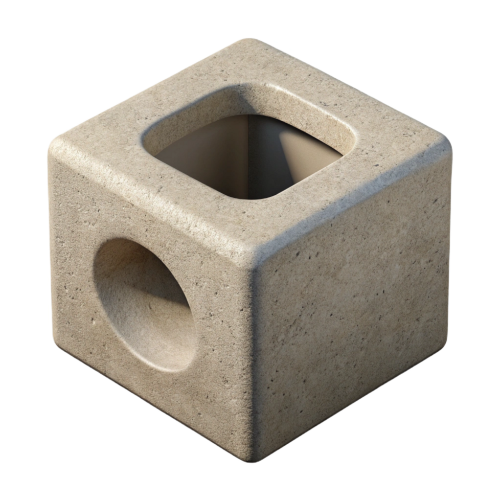 serene nostalgic impressionist Concrete block, hollow core, NO BACKGROUND with Transparent Background. museum quality png