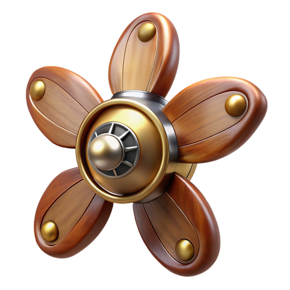 mesmerizing mysterious rustic Steampunk airship propeller made of polished wood and copper. NO BACKGROUND with Transparent Background. sharp png