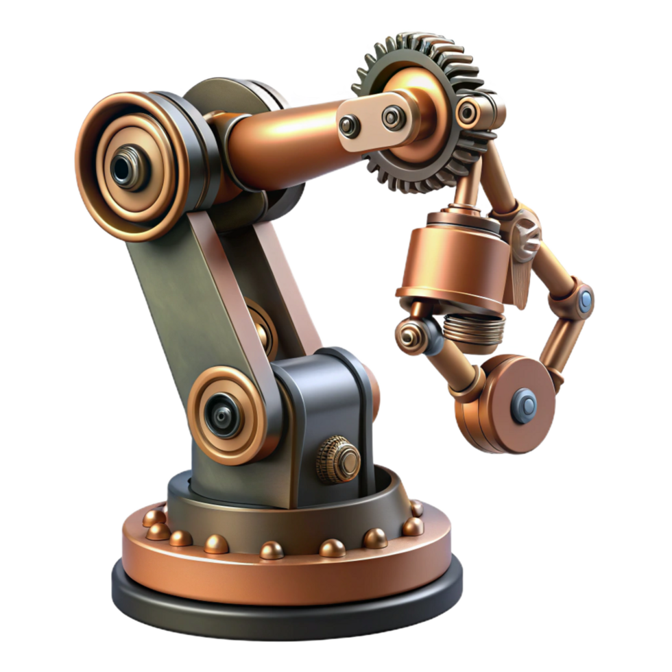 glorious energetic tropical Steampunk robotic arm with exposed gears and pipes. NO BACKGROUND with Transparent Background. high resolution png