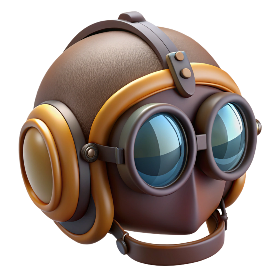 sought-after abstract Steampunk aviator helmet with tinted goggles and ear protectors. NO BACKGROUND with Transparent Background. ultra HD png
