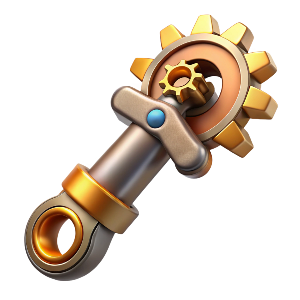sumptuous surreal Steampunk wrench with adjustable gears and brass finish. NO BACKGROUND with Transparent Background. gallery standard png