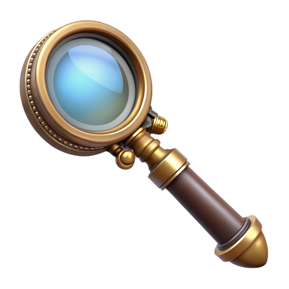 remarkable impressionist Steampunk magnifying glass with brass handle and intricate detailing. NO BACKGROUND with Transparent Background. high resolution png