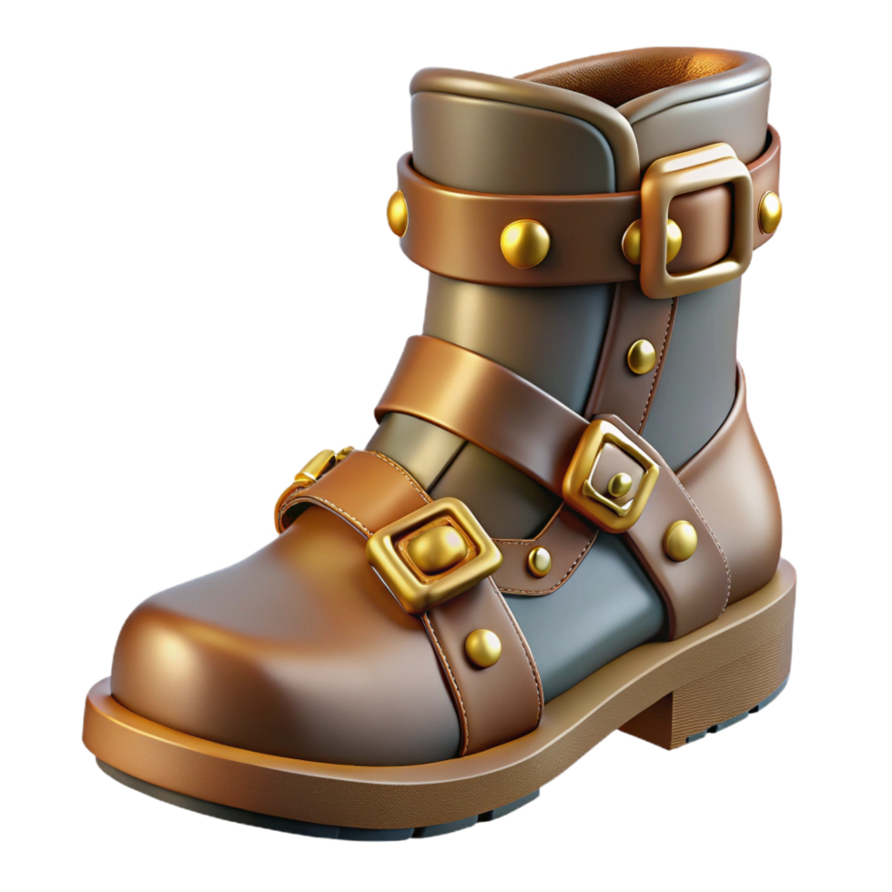 glorious bold impressionist A single steampunk boot with buckles, straps, and metal plating. NO BACKGROUND with Transparent Background. luxury png