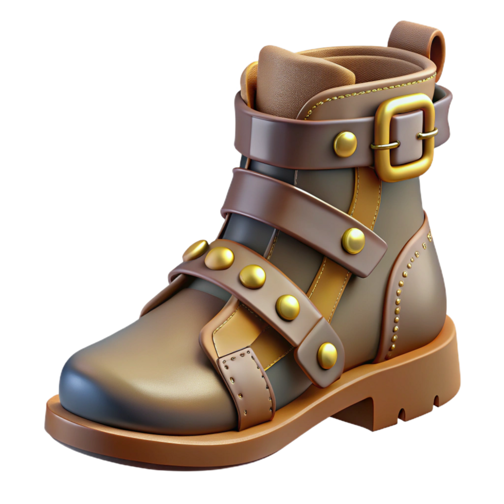 magnificent quintessential A single steampunk boot with buckles, straps, and metal plating. NO BACKGROUND with Transparent Background. png