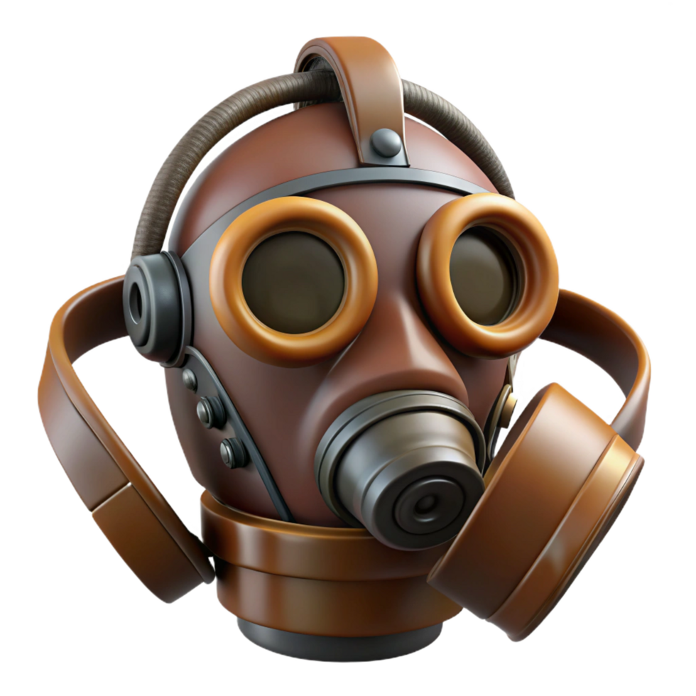 splendid baroque Steampunk gas mask with filter canister and leather straps. NO BACKGROUND with Transparent Background. museum quality png