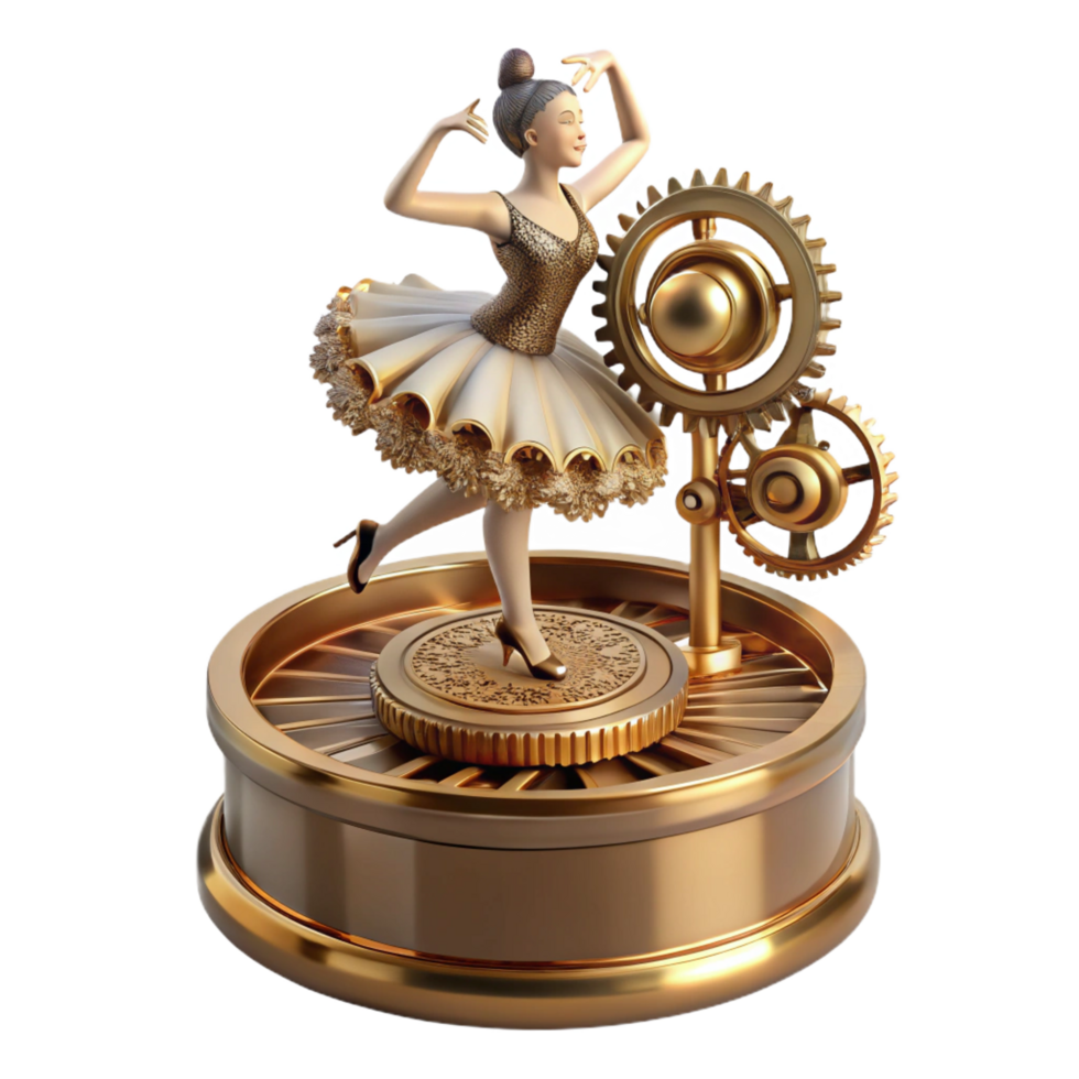 wonderful sought-after Steampunk music box with intricate gears and a rotating ballerina. NO BACKGROUND with Transparent Background. png