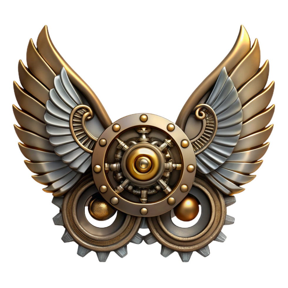 majestic tranquil baroque Steampunk wings with intricate metal framework and gears. NO BACKGROUND with Transparent Background. elite png