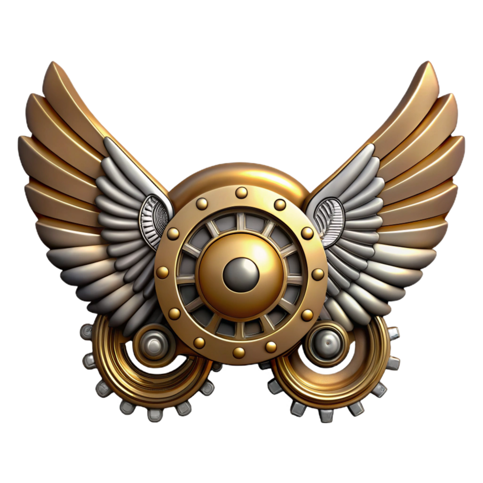 pristine joyful avant-garde Steampunk wings with intricate metal framework and gears. NO BACKGROUND with Transparent Background. sharp png