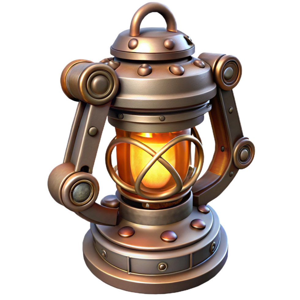 spectacular peaceful mid-century Steampunk lantern with intricate metalwork and a glowing core. NO BACKGROUND with Transparent Background. crisp png