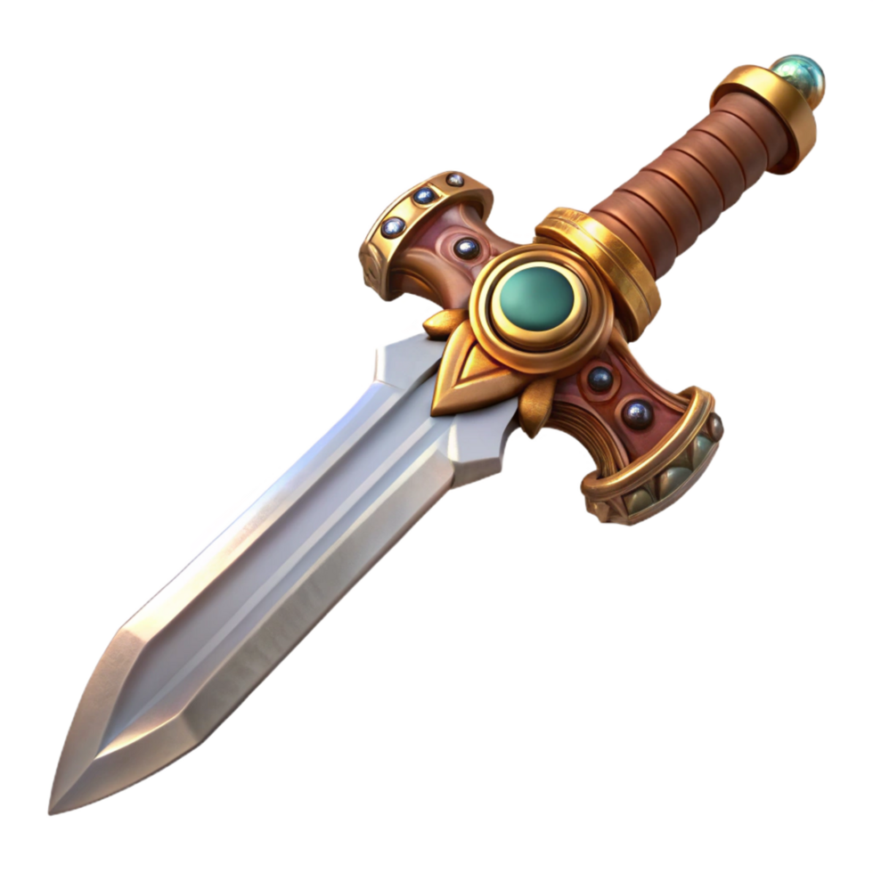 serene mid-century Steampunk sword with ornate hilt and etched blade. NO BACKGROUND with Transparent Background. authentic png