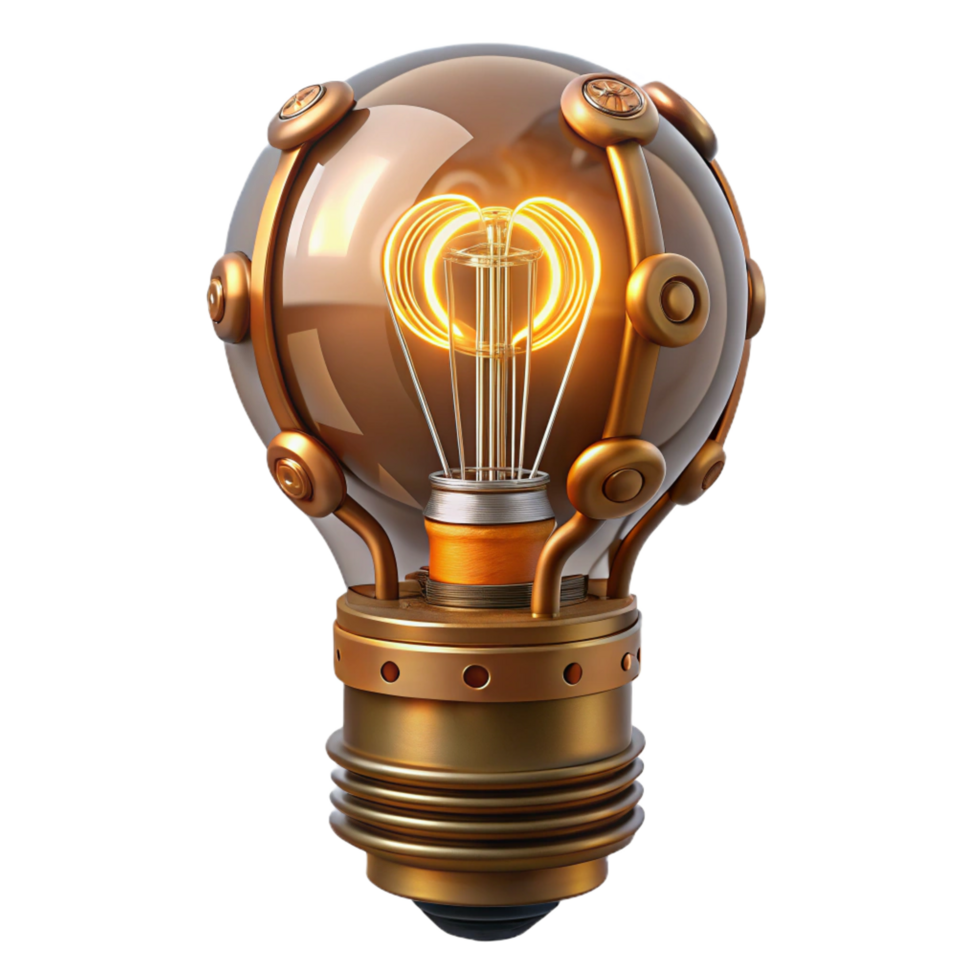 standout industrial Steampunk lightbulb with visible filaments and intricate wiring. NO BACKGROUND with Transparent Background. luxury png