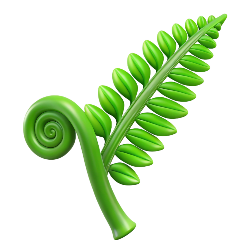 spectacular minimalist Green fern frond unfurling NO BACKGROUND with Transparent Background. premium png