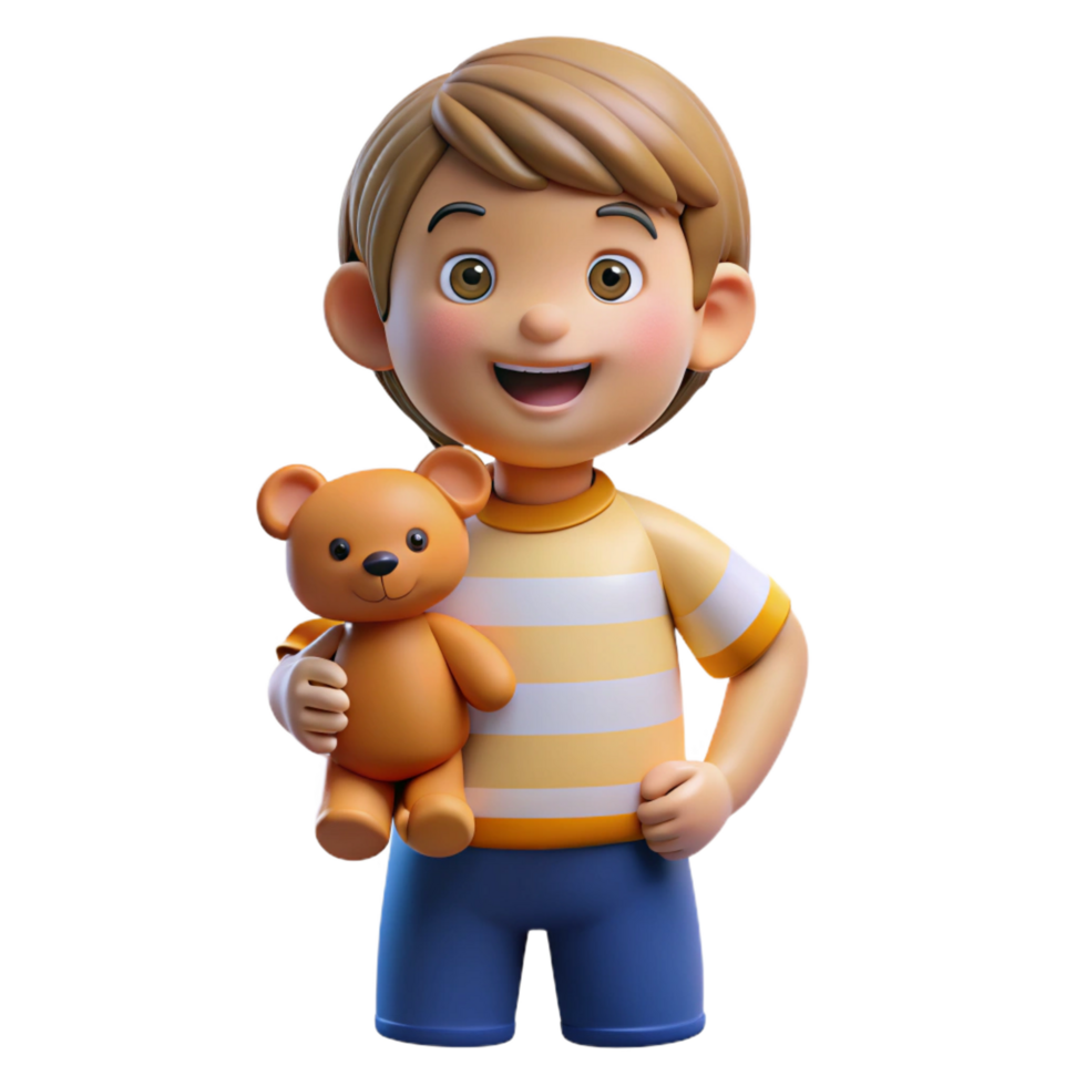 glorious iconic Happy child holding a teddy bear, NO BACKGROUND with Transparent Background. png
