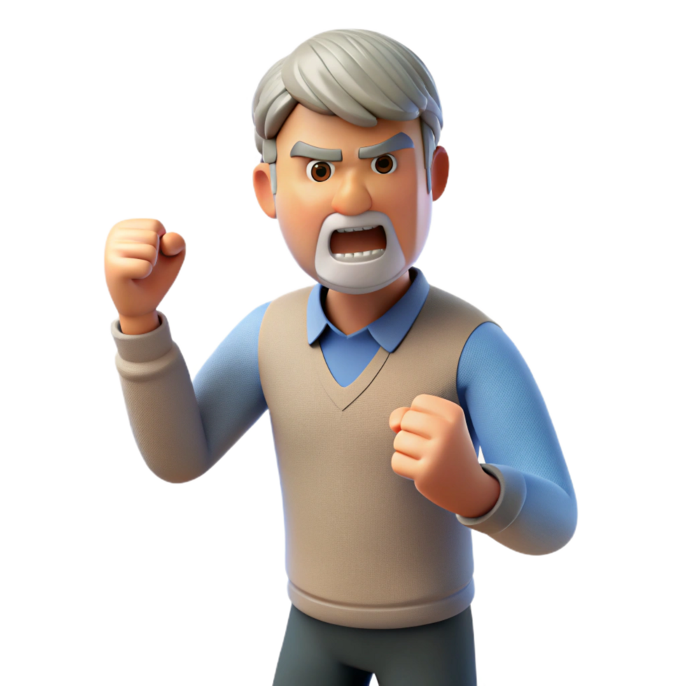 standout traditional Angry senior man shaking his fist, NO BACKGROUND with Transparent Background. high quality png