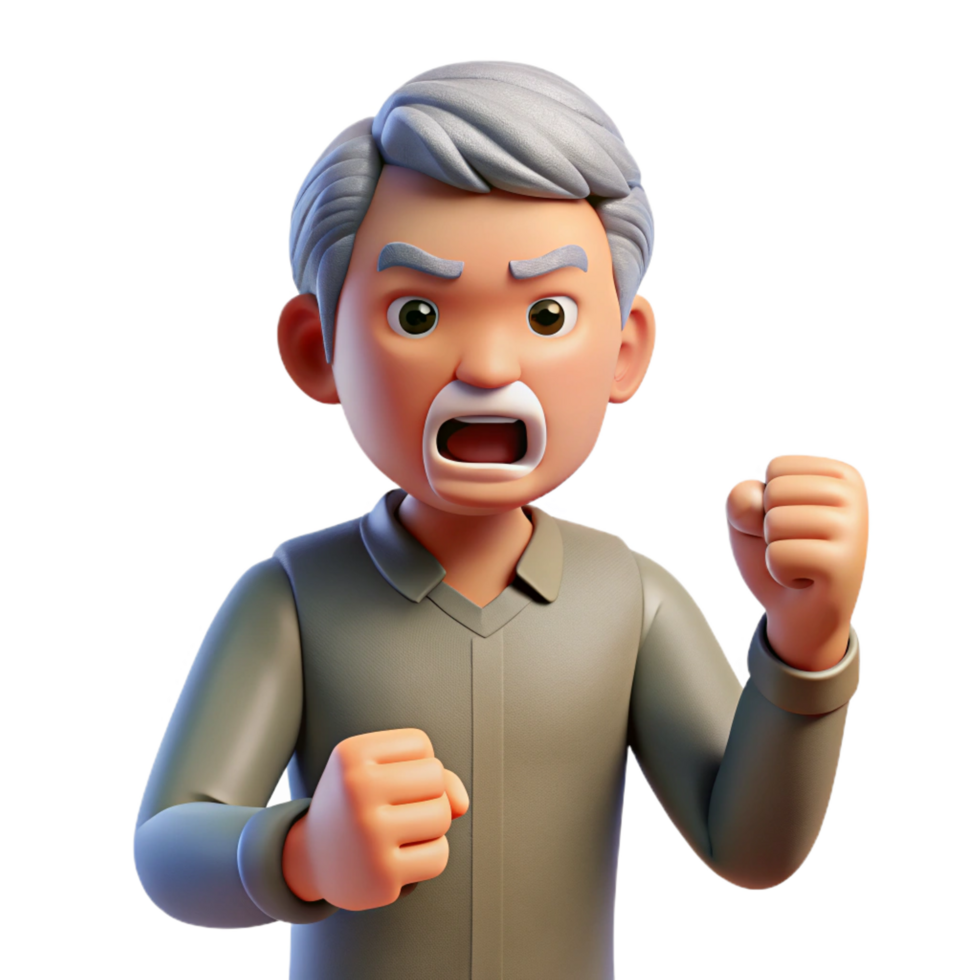 nostalgic gorgeous Angry senior man shaking his fist, NO BACKGROUND with Transparent Background. studio quality png