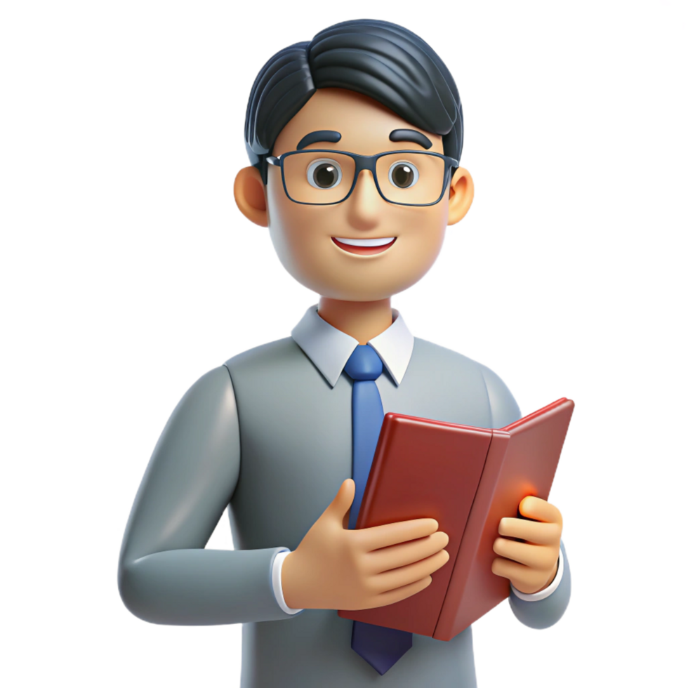 magnificent tropical Teacher holding a book, NO BACKGROUND with Transparent Background. museum quality png