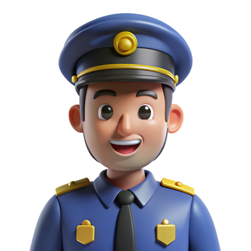 intense pristine Police officer in uniform, NO BACKGROUND with Transparent Background. handcrafted png