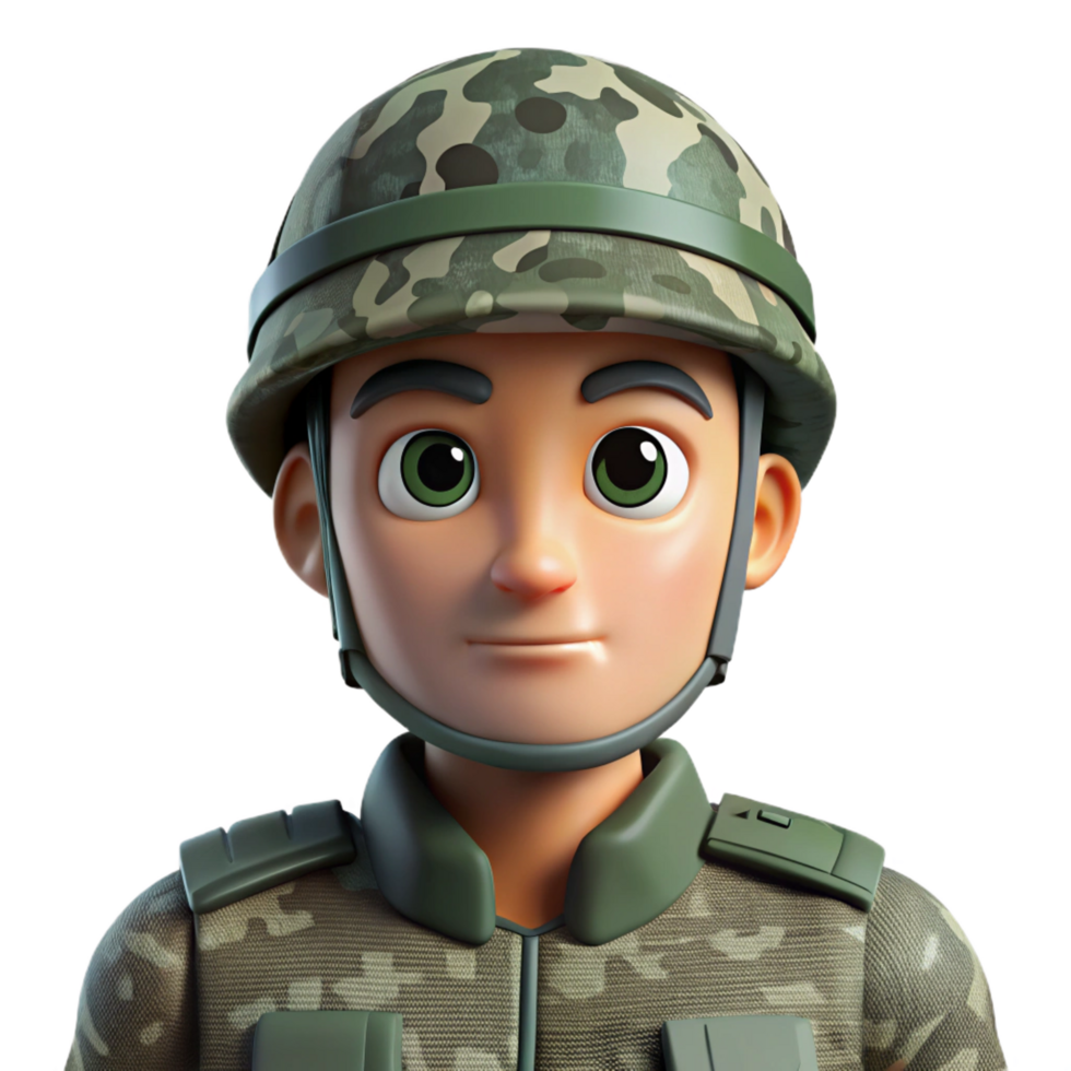 whimsical dazzling Military soldier in camouflage, NO BACKGROUND with Transparent Background. gallery standard png