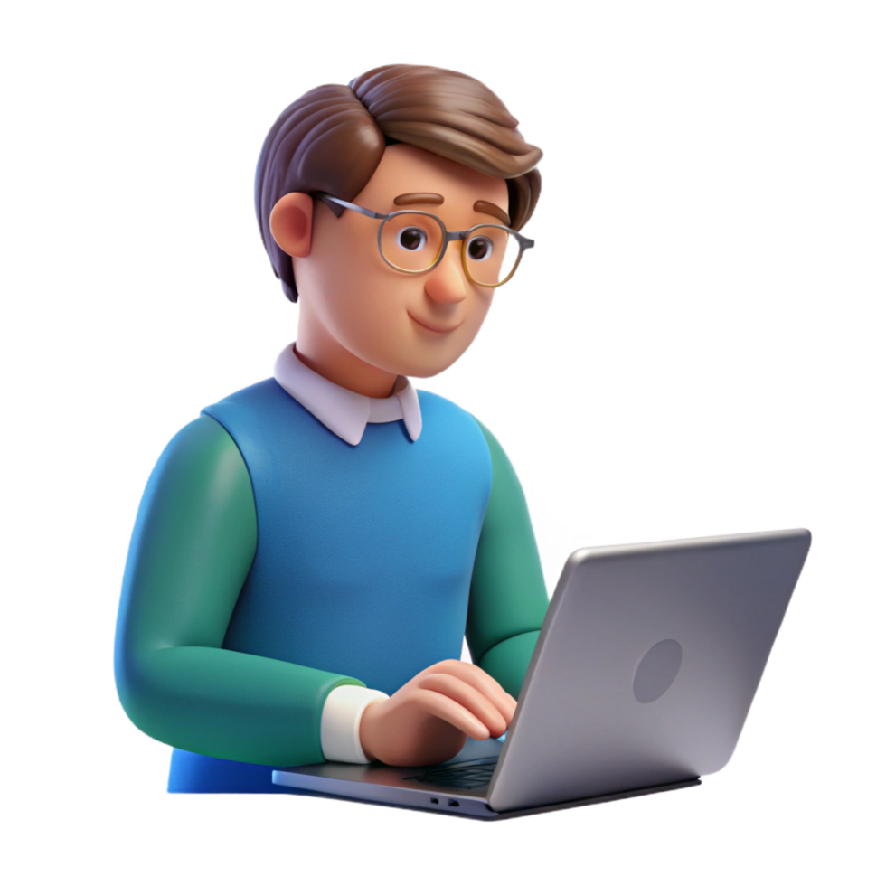 intense picturesque Writer typing on a laptop just the writer, NO BACKGROUND with Transparent Background. ultra HD png