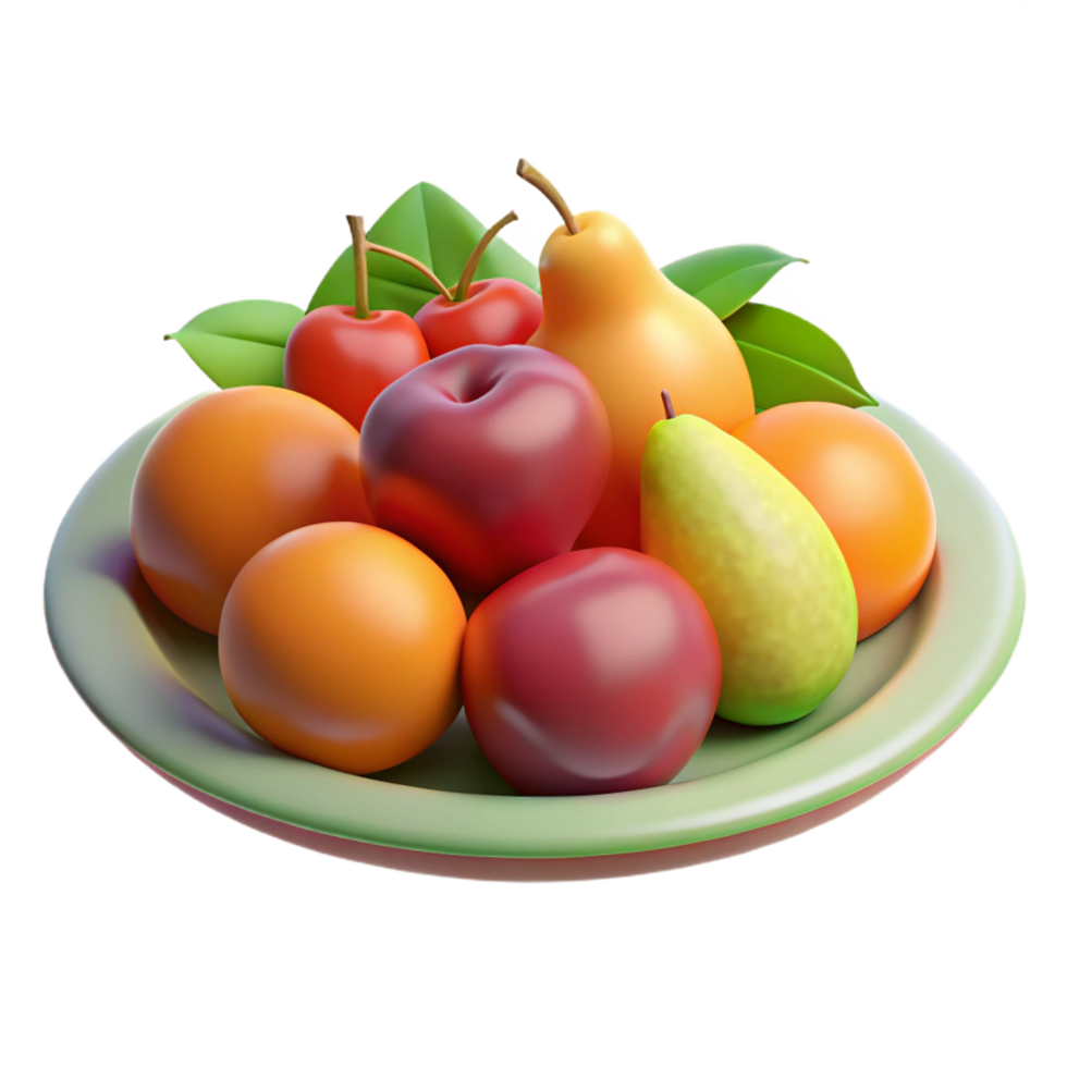 sought-after art deco Plate of fresh fruit, NO BACKGROUND with Transparent Background. museum quality png