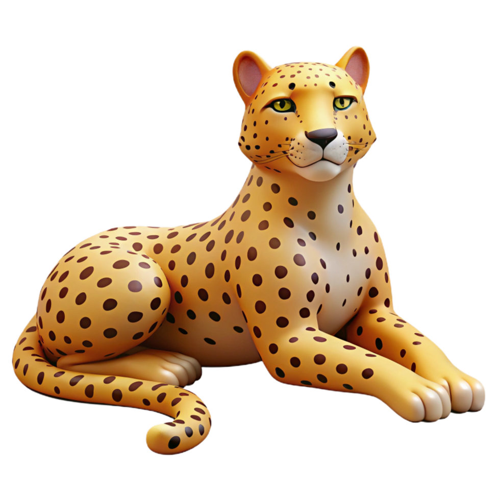 serene harmonious modern A lounging cheetah, relaxed pose. NO BACKGROUND with Transparent Background. premium png