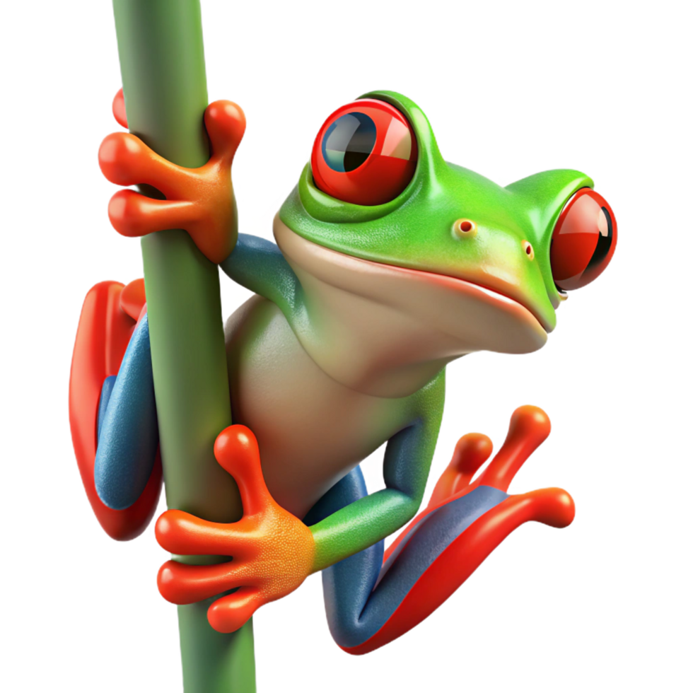 vibrant retro A red-eyed tree frog, clinging. NO BACKGROUND with Transparent Background. expertly shot png