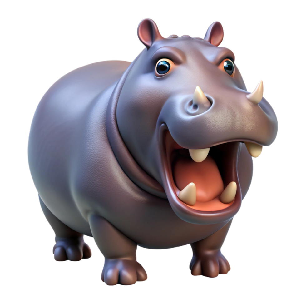 magnificent harmonious artistic A hippopotamus, mouth open. NO BACKGROUND with Transparent Background. artisan png