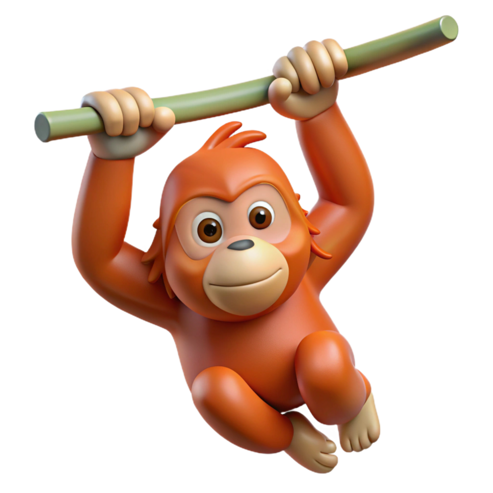 playful dramatic A orangutan, hanging from a branch branch not visible. NO BACKGROUND with Transparent Background. original png