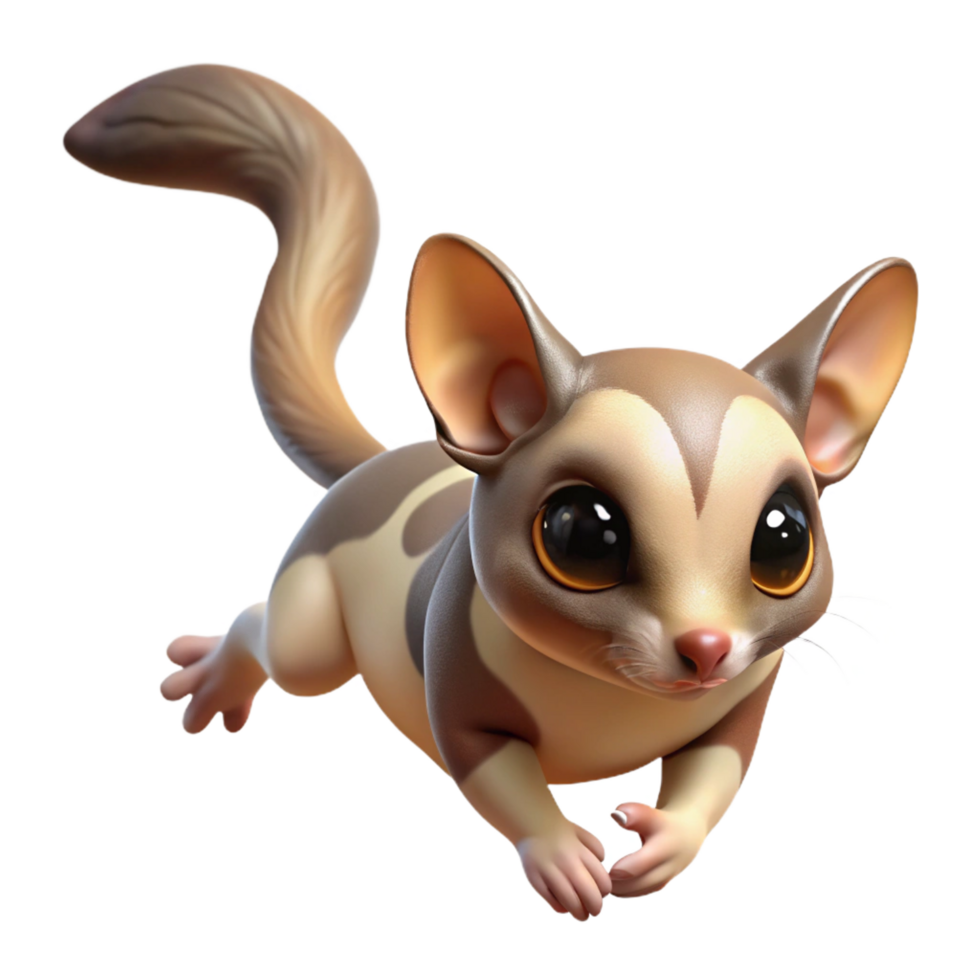 radiant iconic A sugar glider, gliding no visible gliding apparatus. NO BACKGROUND with Transparent Background. png