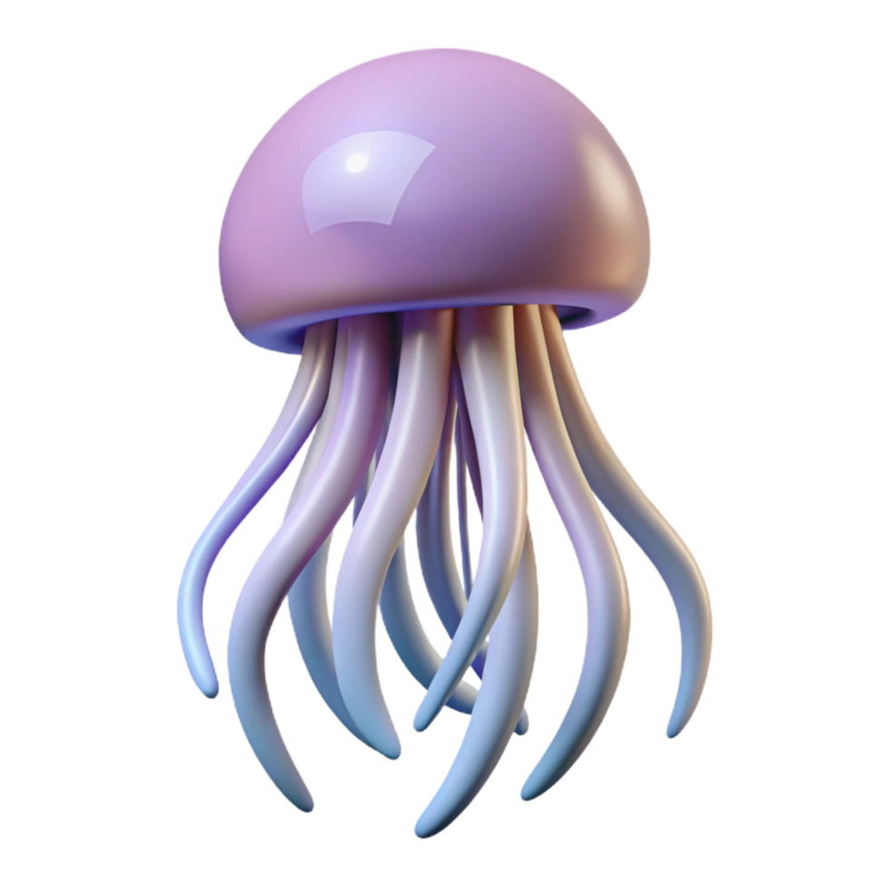 pristine reflective mid-century A jellyfish, tentacles trailing. NO BACKGROUND with Transparent Background. artisan png