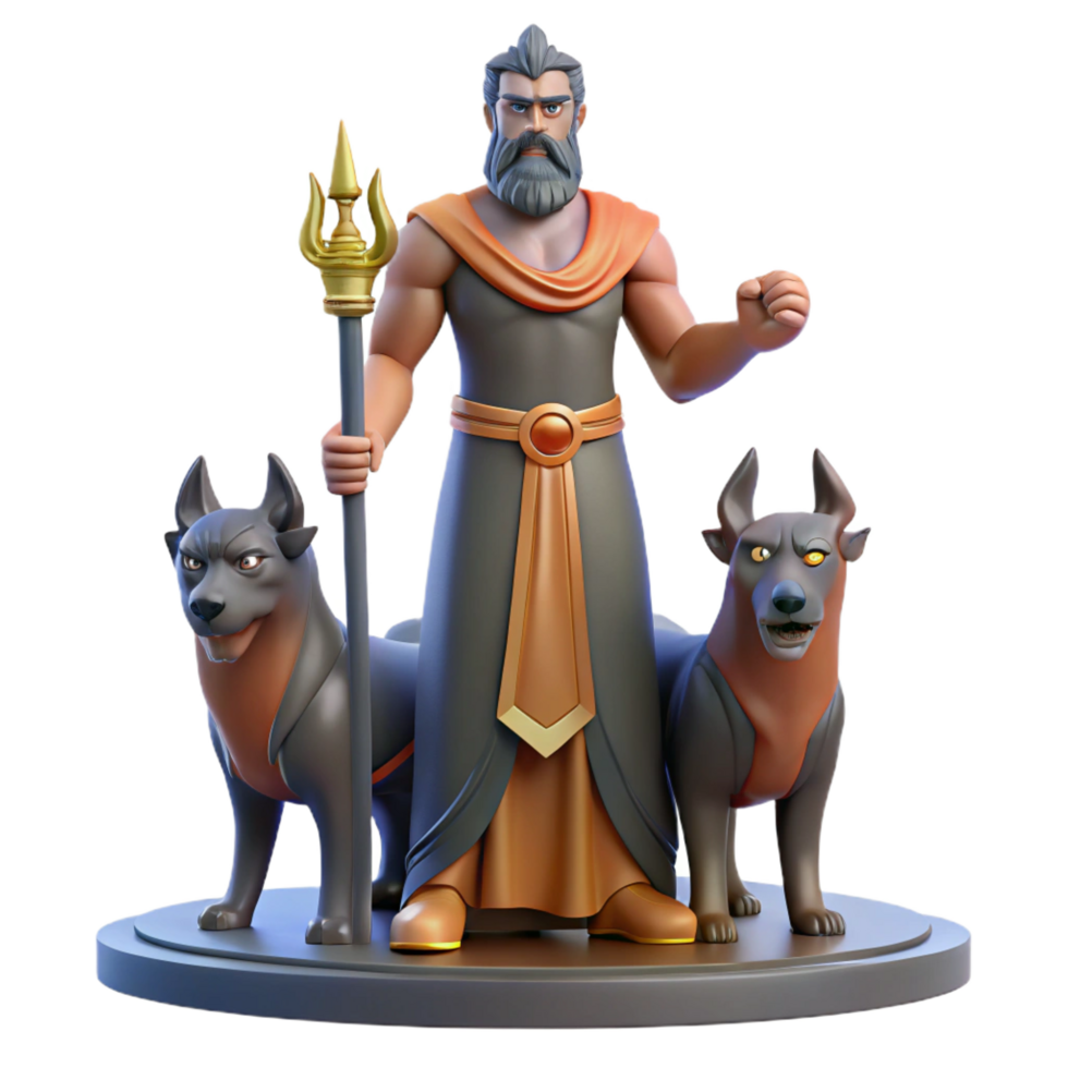 intense splendid Hades, god of the underworld, with Cerberus. NO BACKGROUND with Transparent Background. top-tier png
