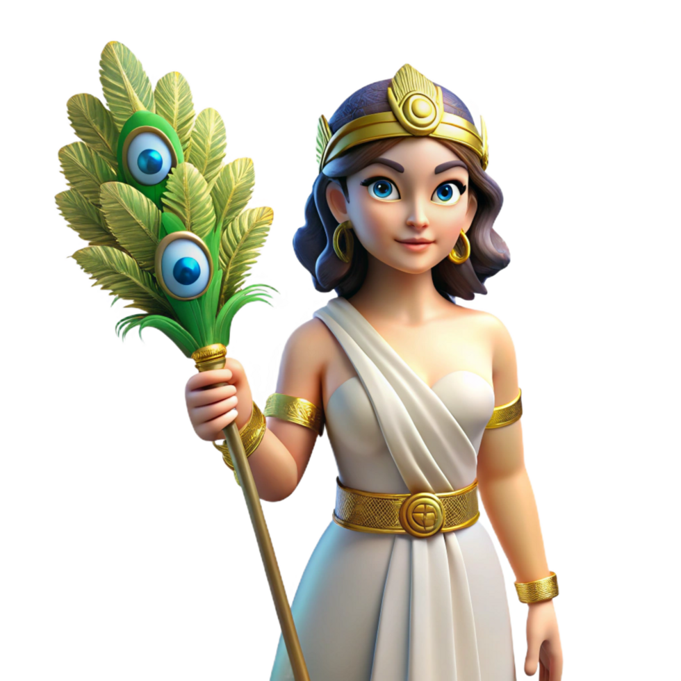 sought-after industrial Hera, queen of the gods, with a peacock feather. NO BACKGROUND with Transparent Background. museum quality png