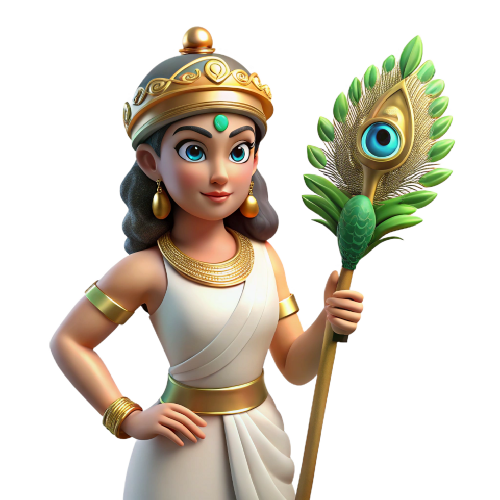 mesmerizing joyful art deco Hera, queen of the gods, with a peacock feather. NO BACKGROUND with Transparent Background. flawless png