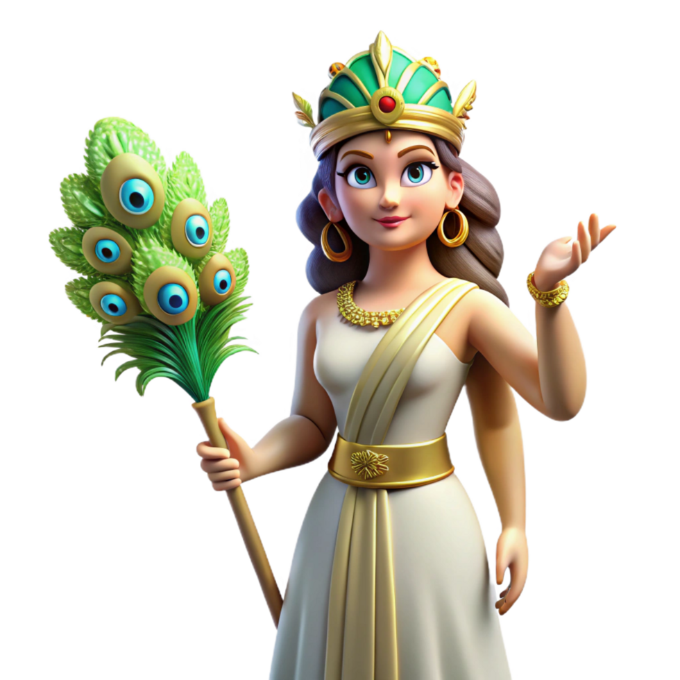 wonderful notable Hera, queen of the gods, with a peacock feather. NO BACKGROUND with Transparent Background. png