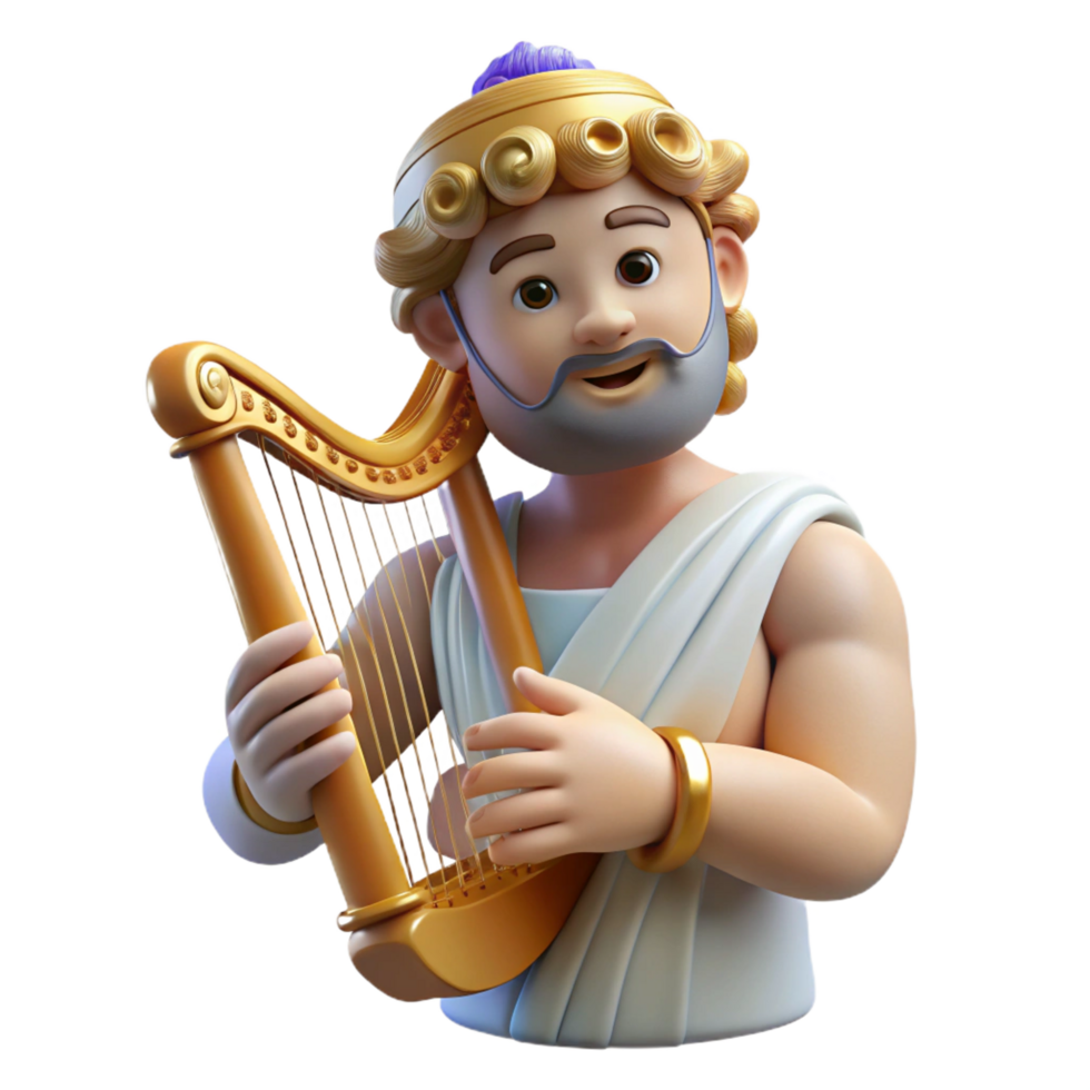sumptuous notable Apollo, god of music and poetry, playing a lyre. NO BACKGROUND with Transparent Background. png
