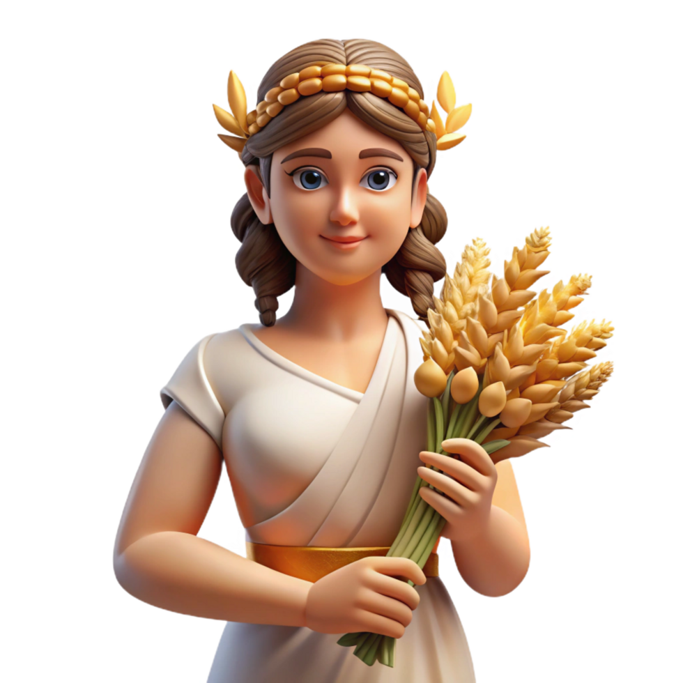 remarkable mid-century Demeter, goddess of agriculture, holding a sheaf of wheat. NO BACKGROUND with Transparent Background. premium png