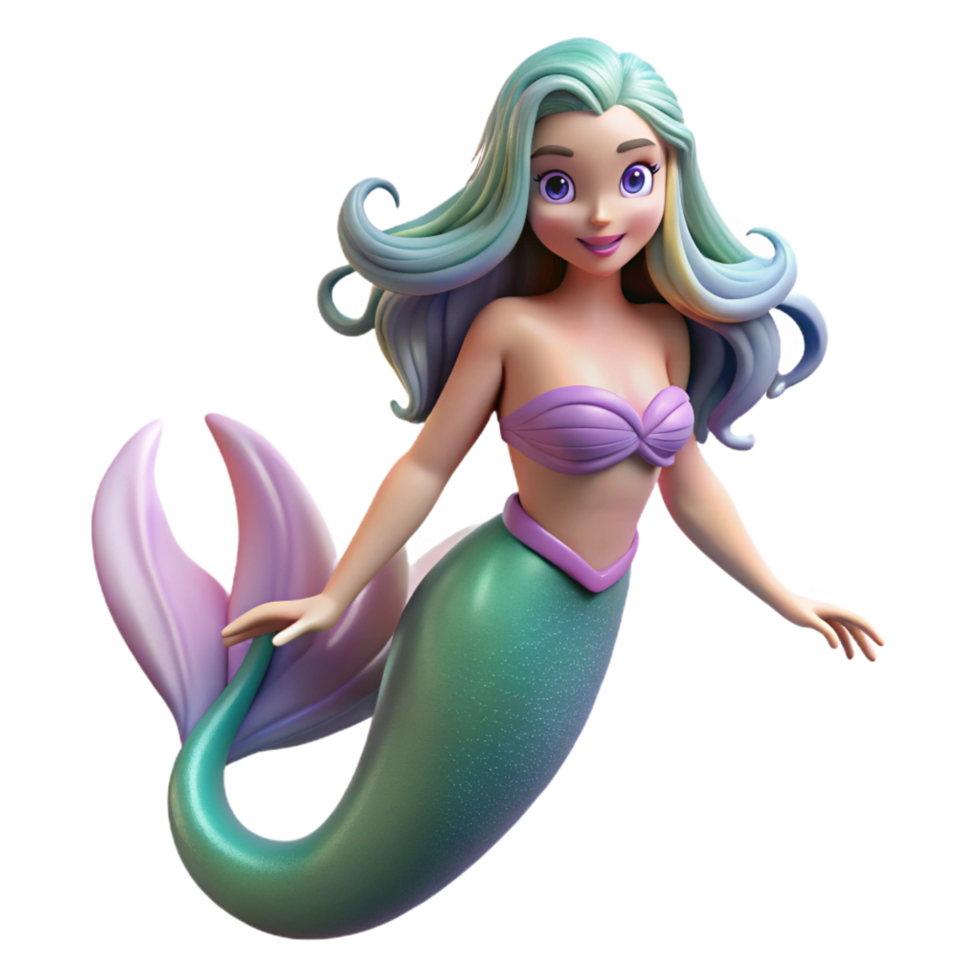 iconic gothic A beautiful mermaid with flowing hair. NO BACKGROUND with Transparent Background. studio quality png