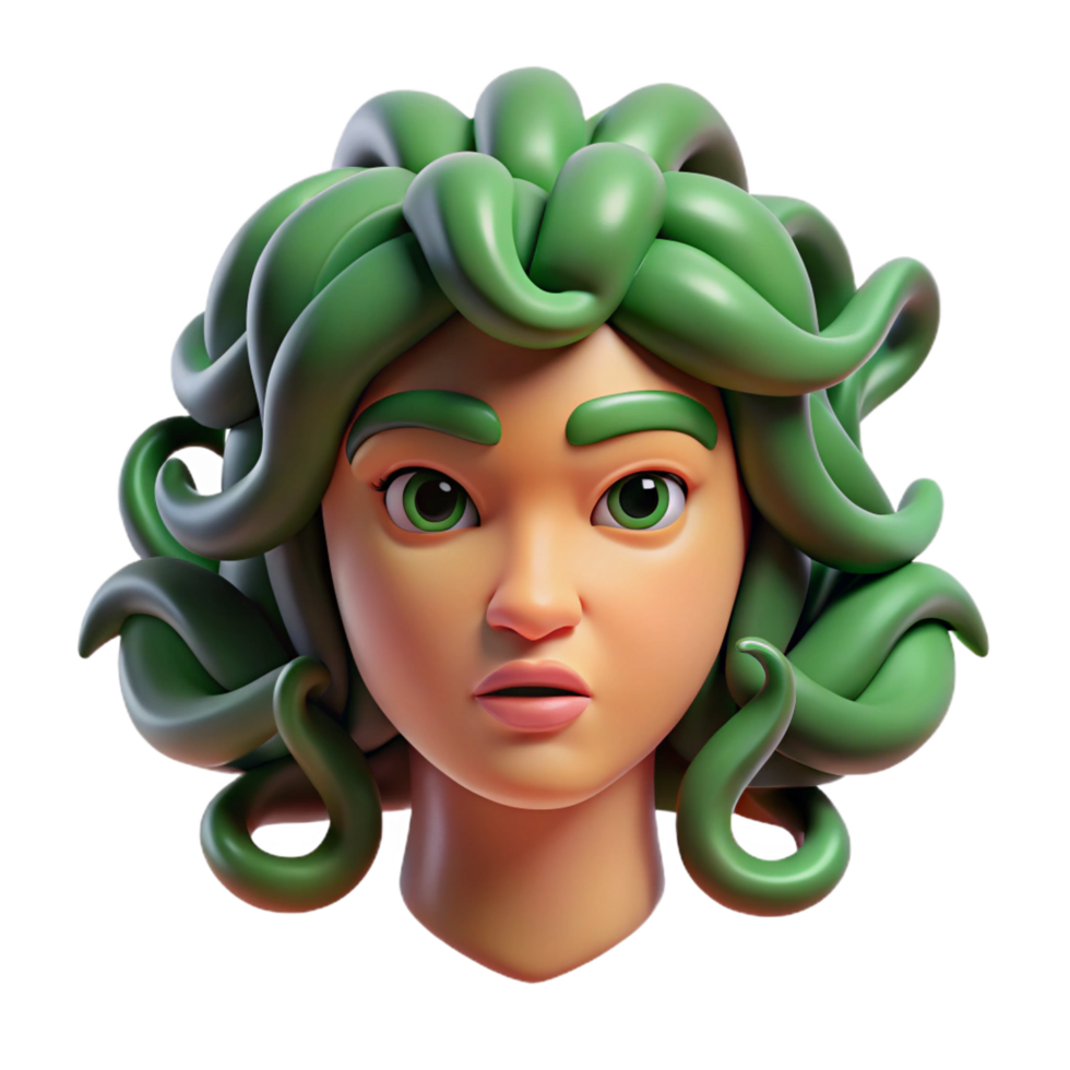 tranquil dazzling Medusa's head with snakes for hair. NO BACKGROUND with Transparent Background. exclusive png