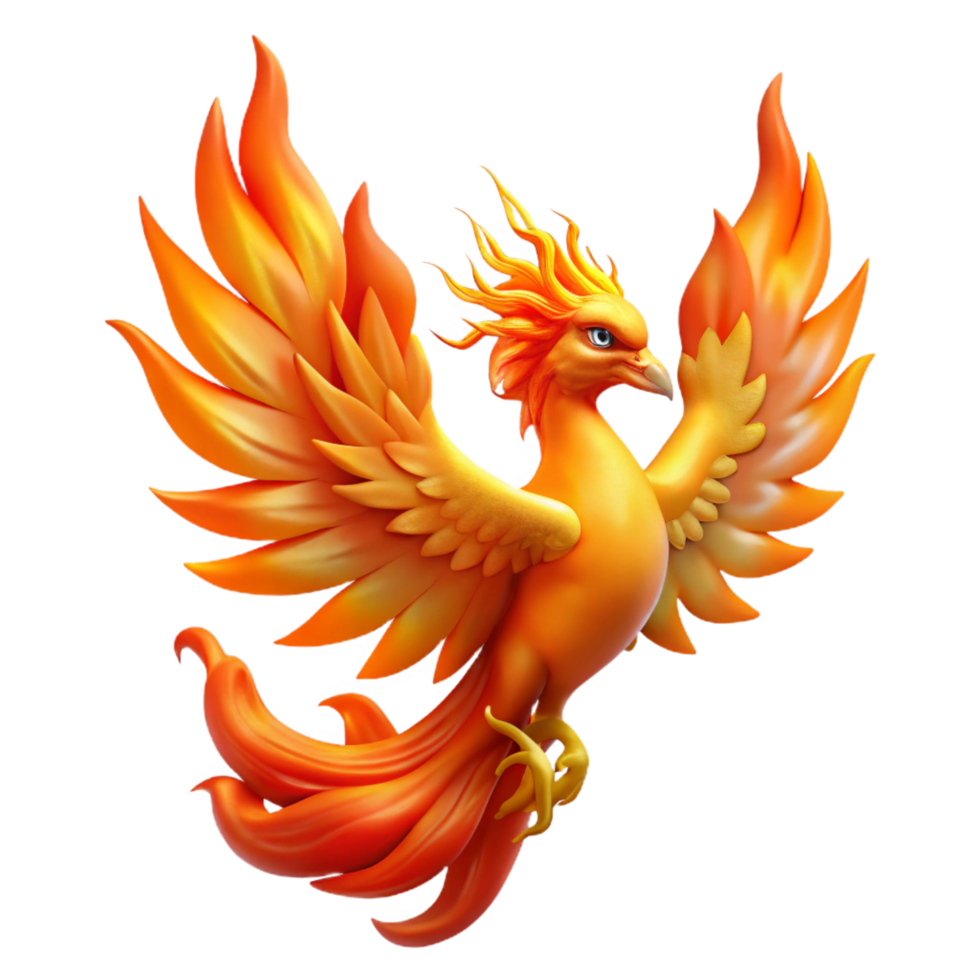 joyful hypnotic A majestic Phoenix engulfed in flames. NO BACKGROUND with Transparent Background. expertly shot png