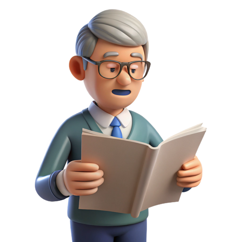 fascinating memorable Senior man reading a newspaper just the man, NO BACKGROUND with Transparent Background. png
